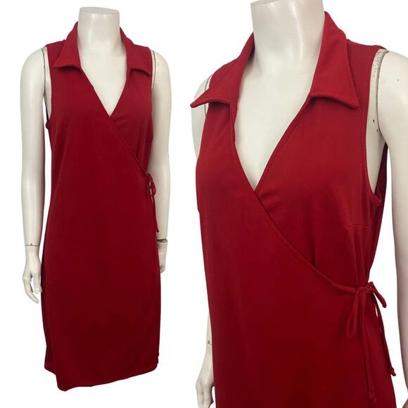 Vintage Y2K Red Sleeveless Short Wrap Dress / Medium * - Picture 1 of 4